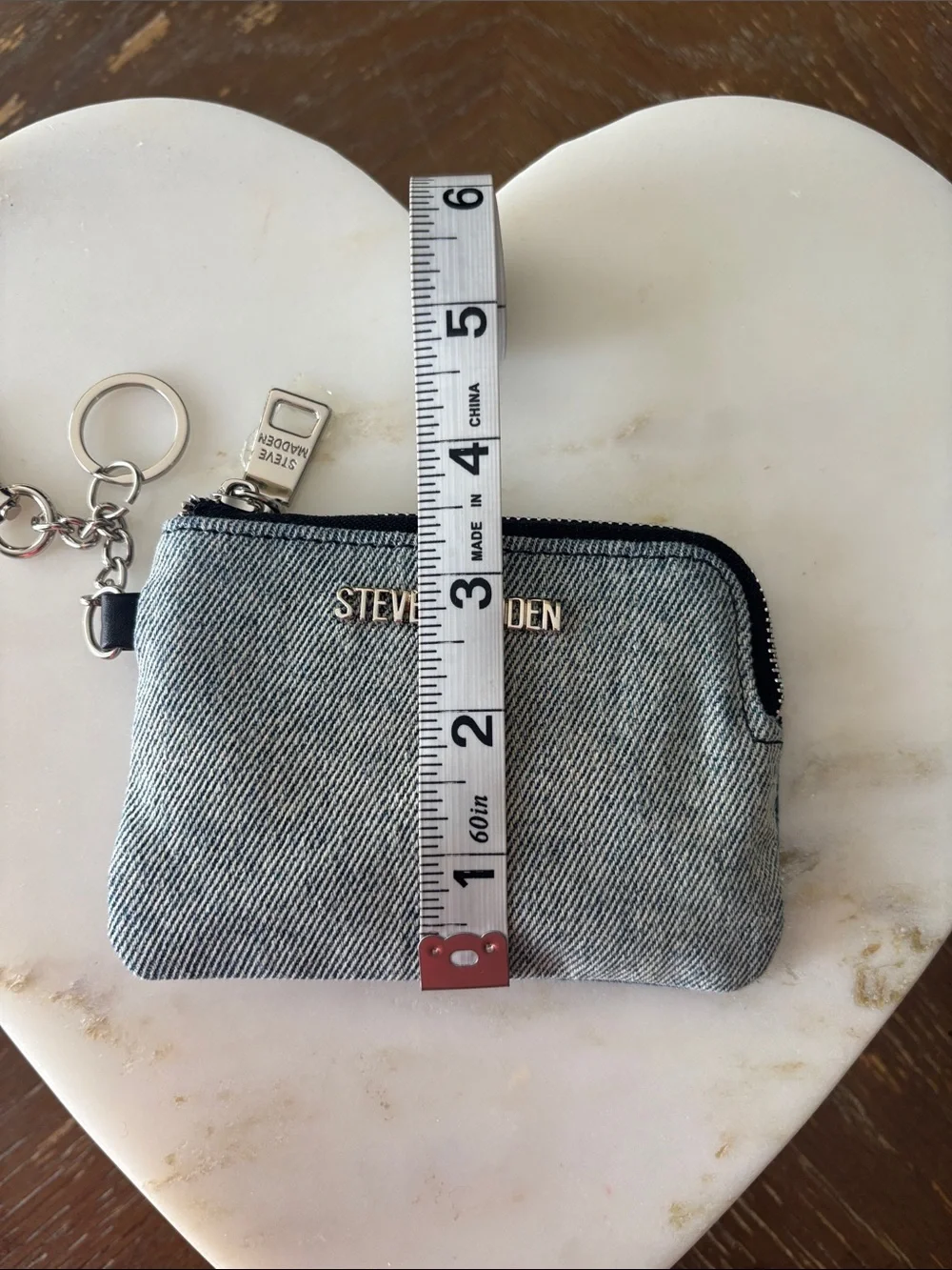 Steve Madden Medium Washed Denim zipped cardholder/coin pouch plus Key chain